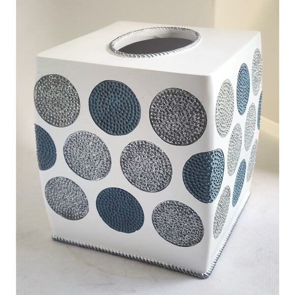 TISSUE HOLDER-AVANTI LINENS-Light Cream-Circles-Gray & Silver-Reflective Silver - Picture 3 of 10